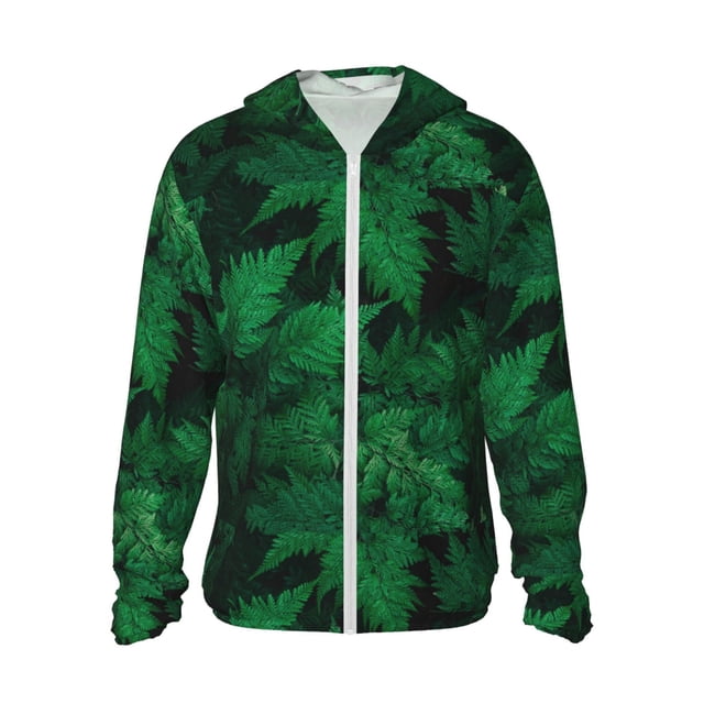 Fotbe Green Leave Fern Chaqueta con Protección Solar UPF 50+ para Hombre y Mujer, Camisa con Capucha y Bolsillos-X-Large