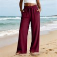 thumbnail image 2 of RFQWOVSR Women's High Waist Drawstring Wide Leg Linen Pants with Pockets Loose Fit Casual Summer Trousers XL, 2 of 4