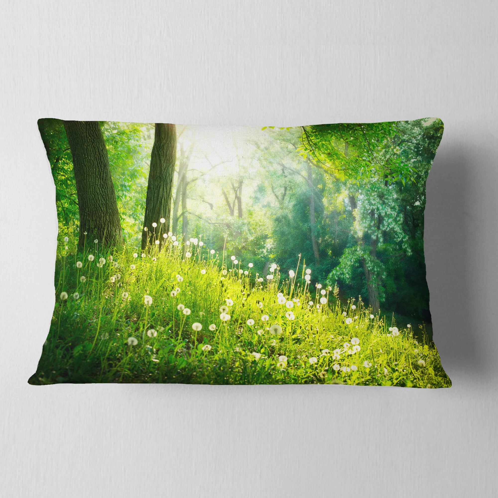 Designart Beautiful Green Grass and Trees - Landscape Printed Throw Pillow - 12x20