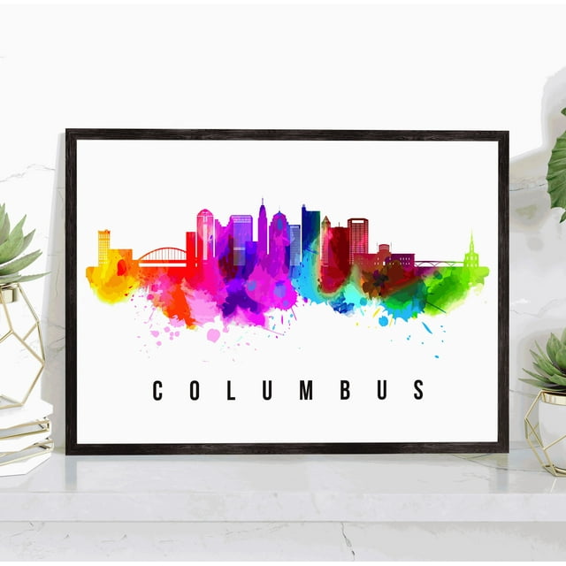 Pera Print Columbus Skyline Ohio Poster, Columbus Cityscape Painting