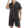 thumbnail image 3 of SWSMCLT Men's 2 Piece Satin Pajama Set Lightweight Soft Fall Button Spring Silk Silky Lounge Set Short Sleeve Pj Set Black Medium, 3 of 4