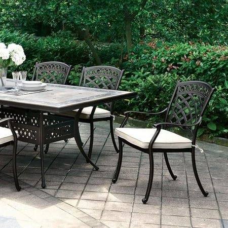 Diy Mosaic Patio Table Top Charissa CM-OT2125-T Patio Dining Table with Contemporary Style Glassfi ber Reinforced Concrete Top Mosaic Details Umbrella-Ready in Antique Black Frame ()