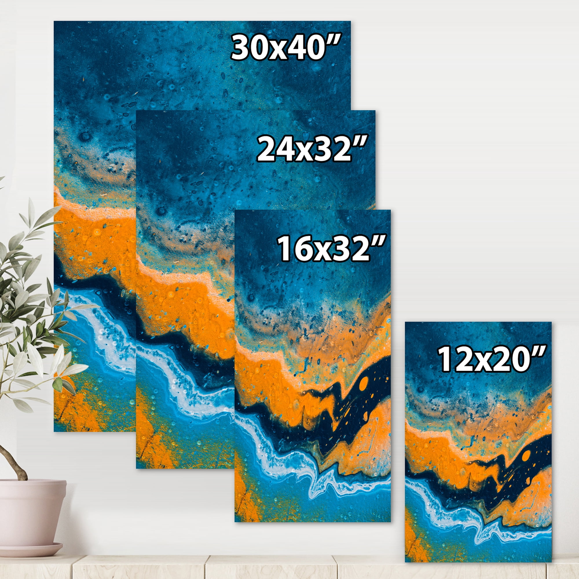 Designart ' Abstract Marble Composition In Orange and Blue IV ' Modern Canvas Wall Art Print