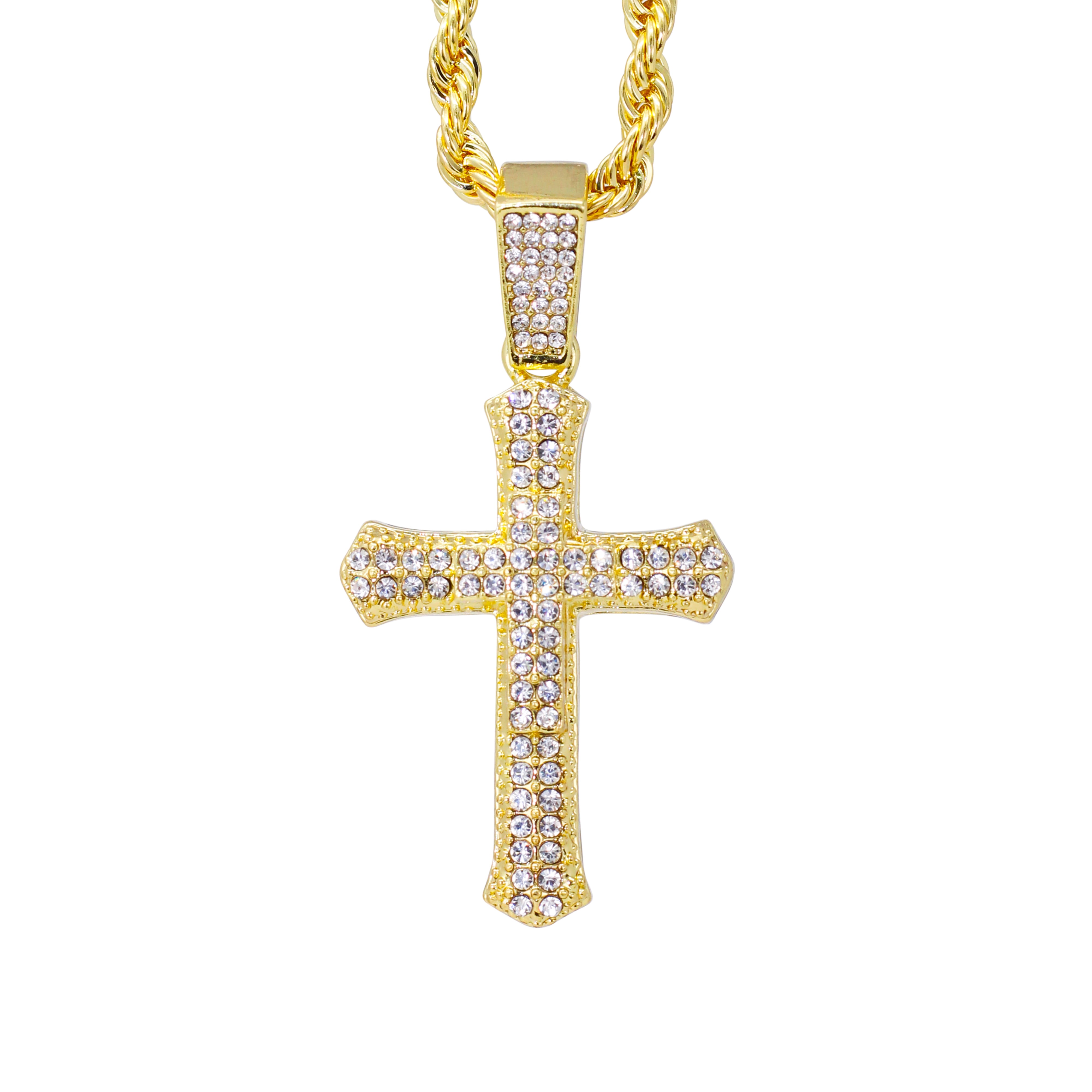 Details about   14k Gold Finish Cross Religious Hip Hop Simulated Diamond Pendant w/ Rope Chain