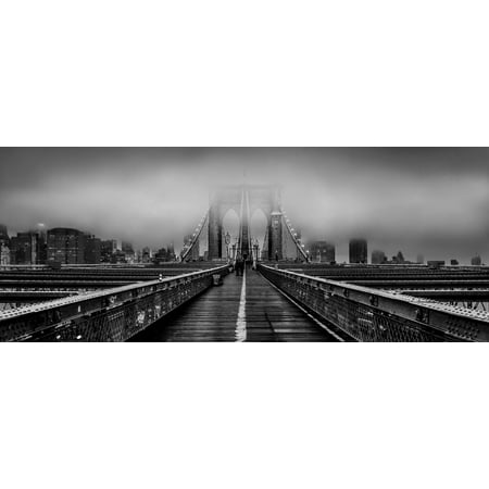Fog over the Brooklyn Bridge Brooklyn Manhattan New York City New York State USA Canvas Art - Panoramic Images (6 x