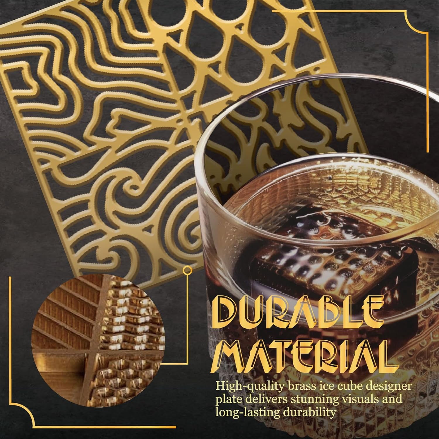 4 Style Pattern Ice Cubes Stamp Tray Craft No Base Ice Molding for Bourbon Cocktails in 5 Second Whiskey Molding Clear Ice Block Stamp Cocktail Bartender Accessories Fire Curve Texture
