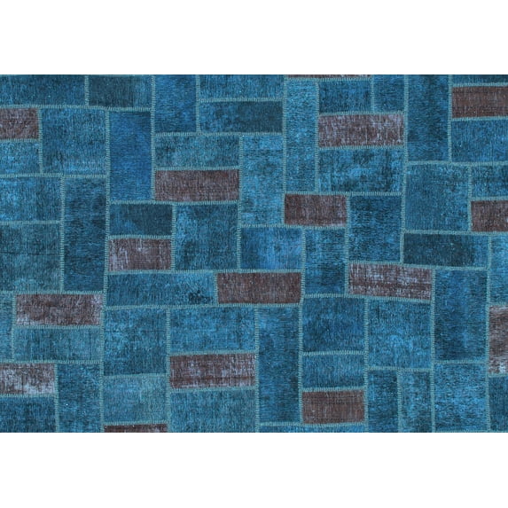 Ahgly Company Indoor Rectangle Patchwork Light Blue Transitional Area Rugs, 5' x 7'