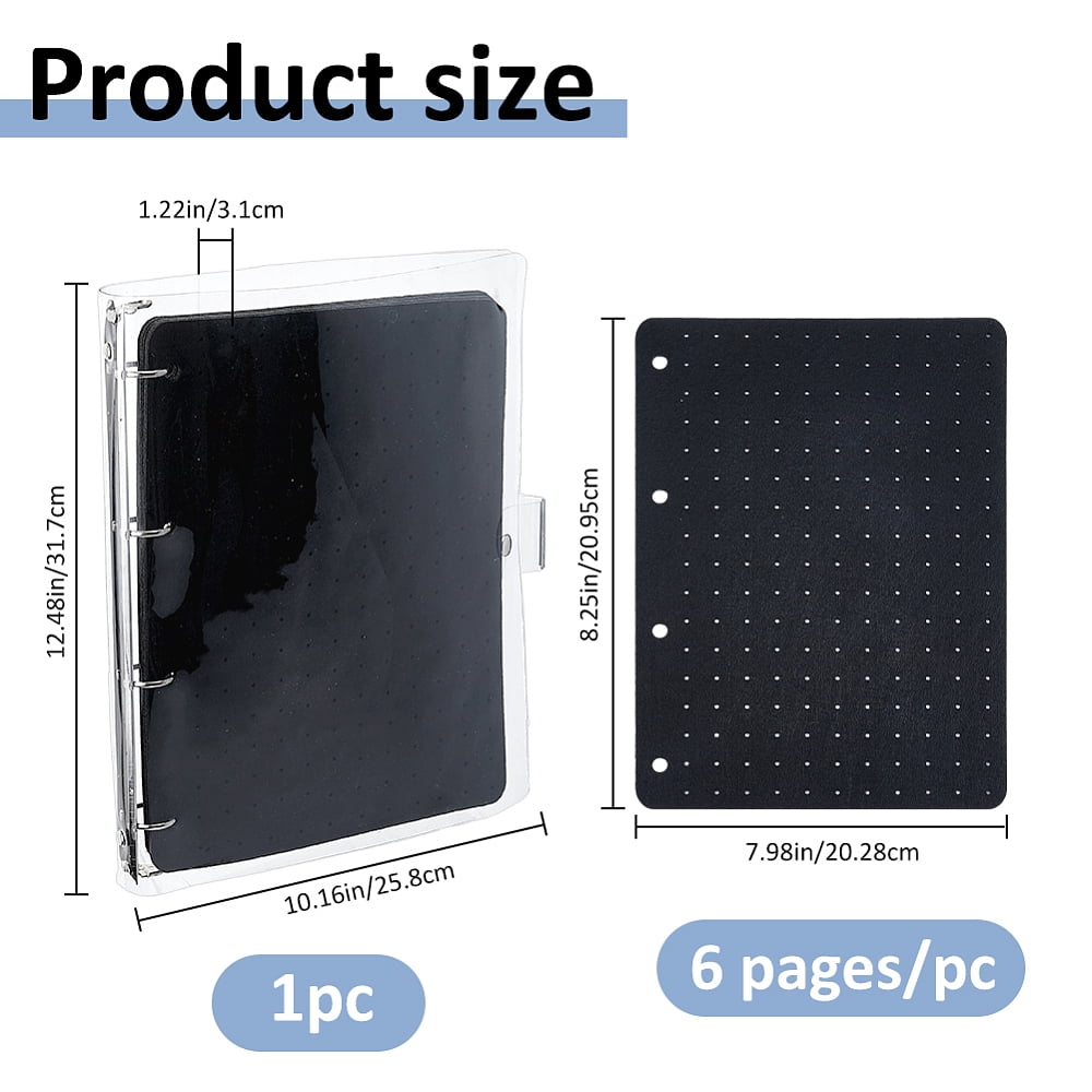6 Pages Felt Brooches Collection Binder Book with Rectangle PVC Binder Cover and Iron Binder Rings Black 31.7x25.8x3.1cm