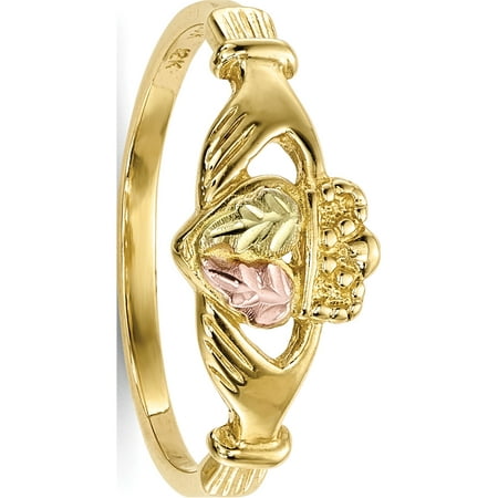 - 10k Yellow Gold Tri-Color Black Hills Claddagh Ring