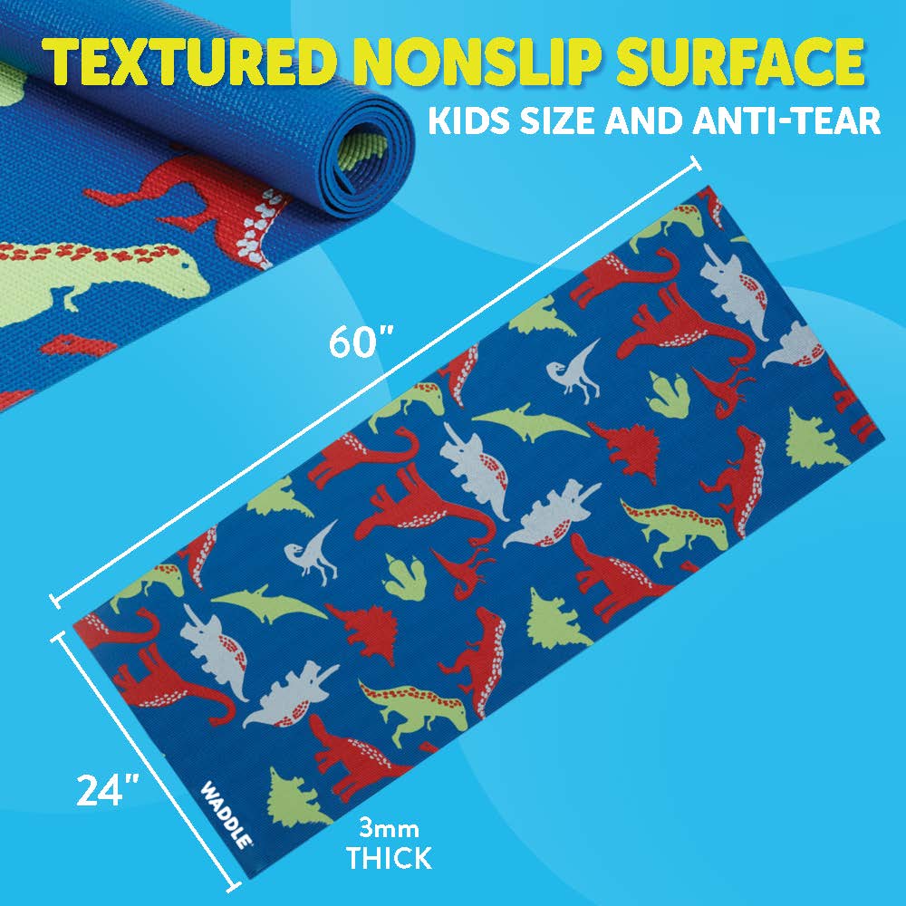 Waddle Yoga Mat, Yoga Mat for Kids, My First Yoga Mat, Exercise Mat for Toddlers, Kids Ages 3 Years and Up, Dino