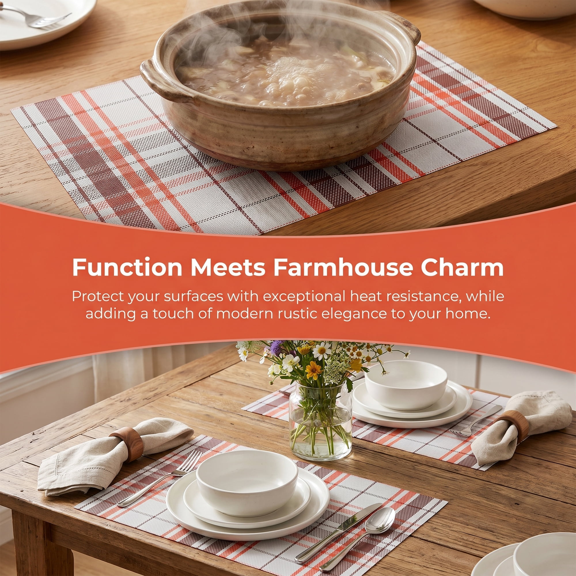 Unique Bargains Placemats Set of 6 Placemats for Kitchen Dining Table Washable Red