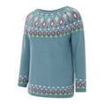 thumbnail image 4 of Fair Isle Sweater Women Vintage Long Sleeve Crewneck Sweater Fair Isle Knit Pullover Top Blue L, 4 of 6