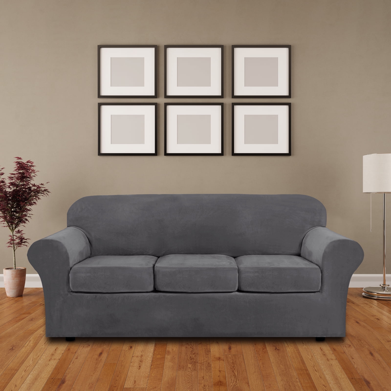 Velvet Plush Sofa Covers, Armchair Loveseat Couch Slipcover with Separate Cushion Cover (Gray, For Armchair )