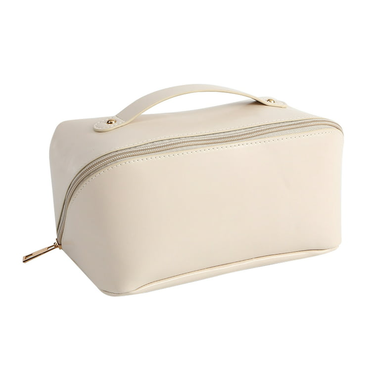 MAKEUP BAG  Large White Leather Makeup Bag with Gold Accents – Lavaa Beauty