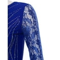 thumbnail image 5 of inlzdz Women Glittery Ballroom Dance Dress Lace Long Sleeve Tango Standard Competition Dancing Clothes Blue M, 5 of 7