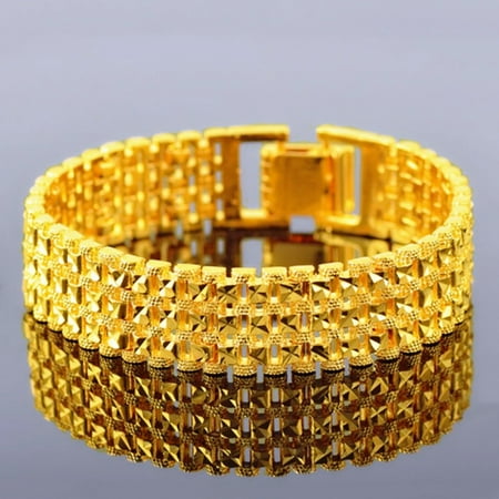 Men's Bracelet for Men16MM Male 14K Yellow Gold Chain Link Bracelets 20CM Casual Star Link Jewelry Pulseiras