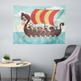 thumbnail image 1 of Vikings Tapestry, Whimsical Cartoon Illustration of Dragon Ship and Funny Characters, Fabric Wall Hanging Decor for Bedroom Living Room Dorm, 5 Sizes, Pale Seafoam Multicolor, by Ambesonne, 1 of 1