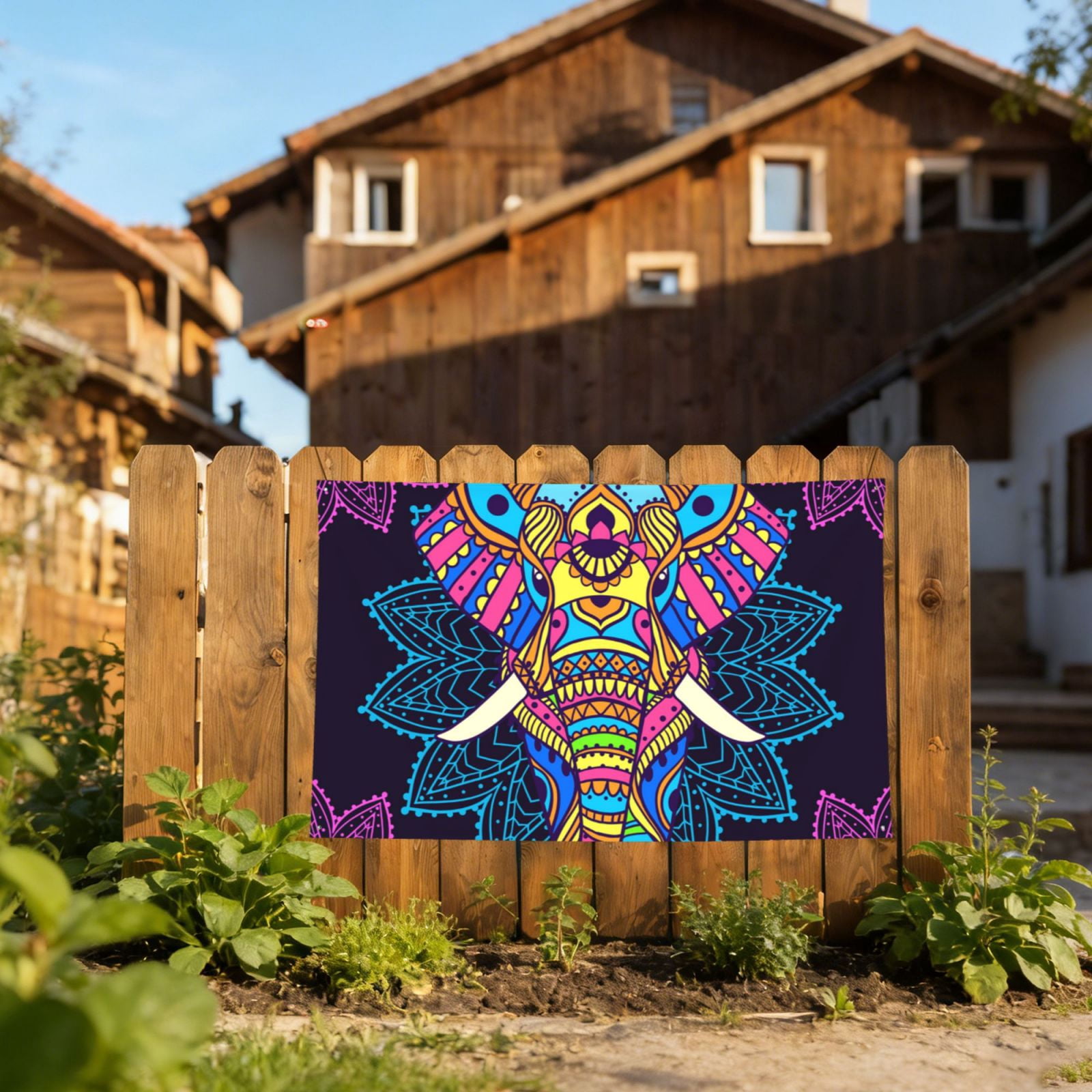 Boho Elephant Floral Psychedelic Four Hole Decorated Banner Flag for Garden Yard Home Decoration Indoor Outdoor 4x6 Ft