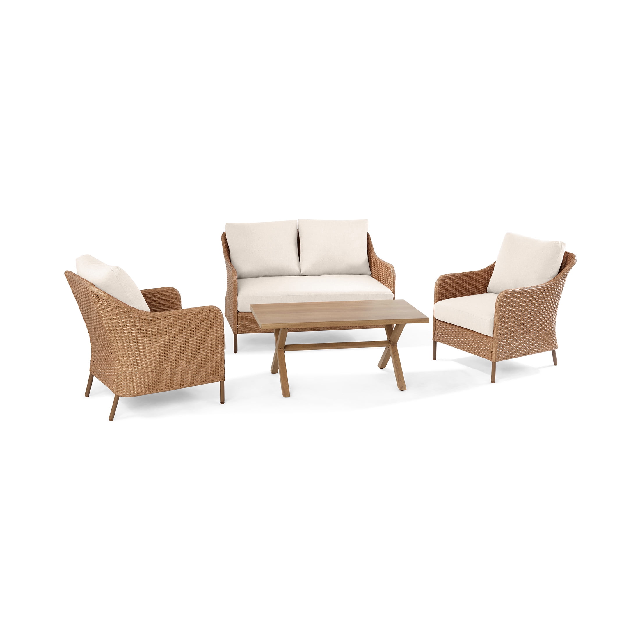 Mainstays Chelsea Outdoor Patio Steel 4-Pieces Deeping Seating Set with Beige Cushions