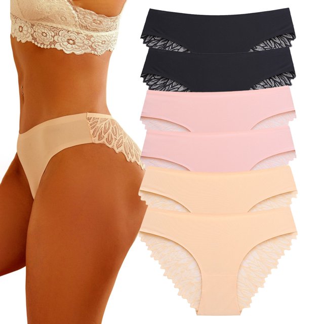 WILLBEST Calzones Para Niña Mujeres De Moda Sexy 6 Pack De Ropa Interior De Seda Sin Costuras No Show Bragas Señoras Bikini De Encaje Ligero Hipster