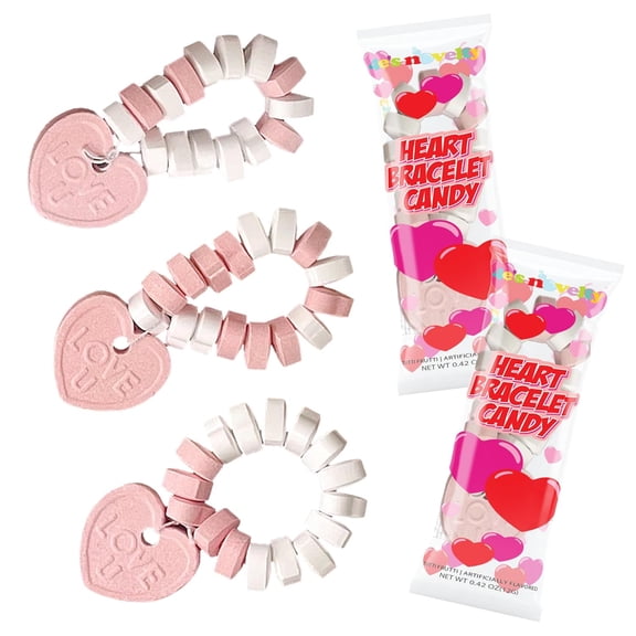 4E's Novelty 30 Packs Heart Candy Bracelet, Valentine Candies Bracelets Individually Wrapped Bulk with Love U Charm