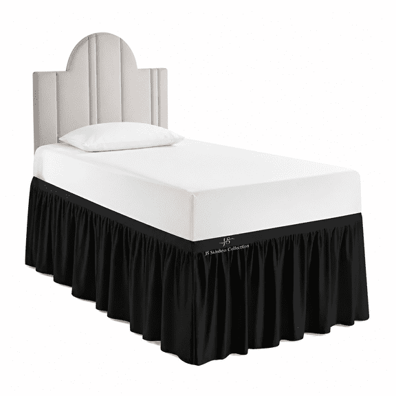FURMORA Dorm Bed Skirt Twin XL Size 32" Drop Black Solid Bed Skirt Stylish Ruffled Pattern Split Corner Easy Fit Easy Care Fade&Wrinkle Resistant-Polycotton Made