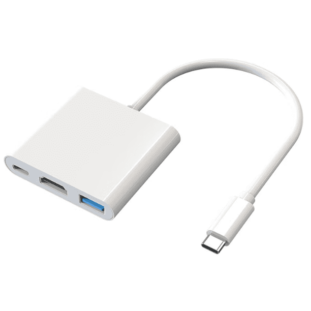 Adaptador USB C a HDMI 4K Blanco, Convertidor Adaptador Hub Tipo C a HDMI con Puerto USB 3.0 y Puerto de Carga USB C Compatible con MacBook Pro, Google Chromebook, HP, Samsung S8/S9+