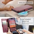 thumbnail image 3 of Compatible with iPhone 16 Wallet Case, PU Leather Flip Case with Card Holders RFID Blocking Stand [Shockproof TPU Inner Shell] Phone Cover for iPhone 16, Wine, 3 of 11