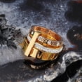 thumbnail image 5 of Titanium Steel Rhombus Ring Exotic Inlaid Zircon Two Tone Fashion Ring with Diamond Roman Letters Nippon Korea, 5 of 5