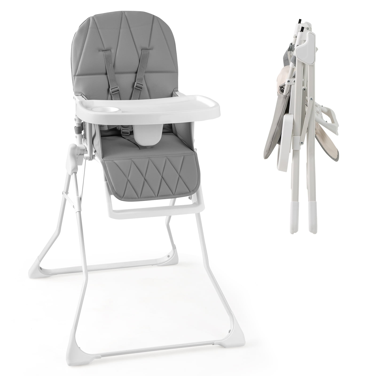 Gymax Foldable High Chair Easy Clean Compact Highchair w/ Removable Adjustable Tray Gray