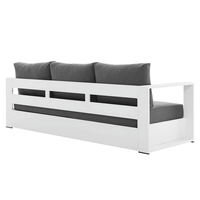 Poltrona Da Esterno Modway Tahoe In Alluminio Verniciato | Sedia Da Patio Con Cuscini Antimacchia E Piedini Antiscivolo | Colore Bianco/grigio