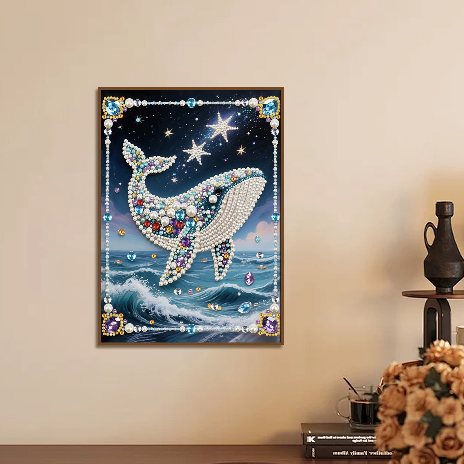 FLOPESN 4Pcs Whales DIY Gemstone Pearl Diamond Art Painting Kit Unframed, 9.84X13.78in, Colourful Canvas Holiday Present Home Wall Decor Unframed