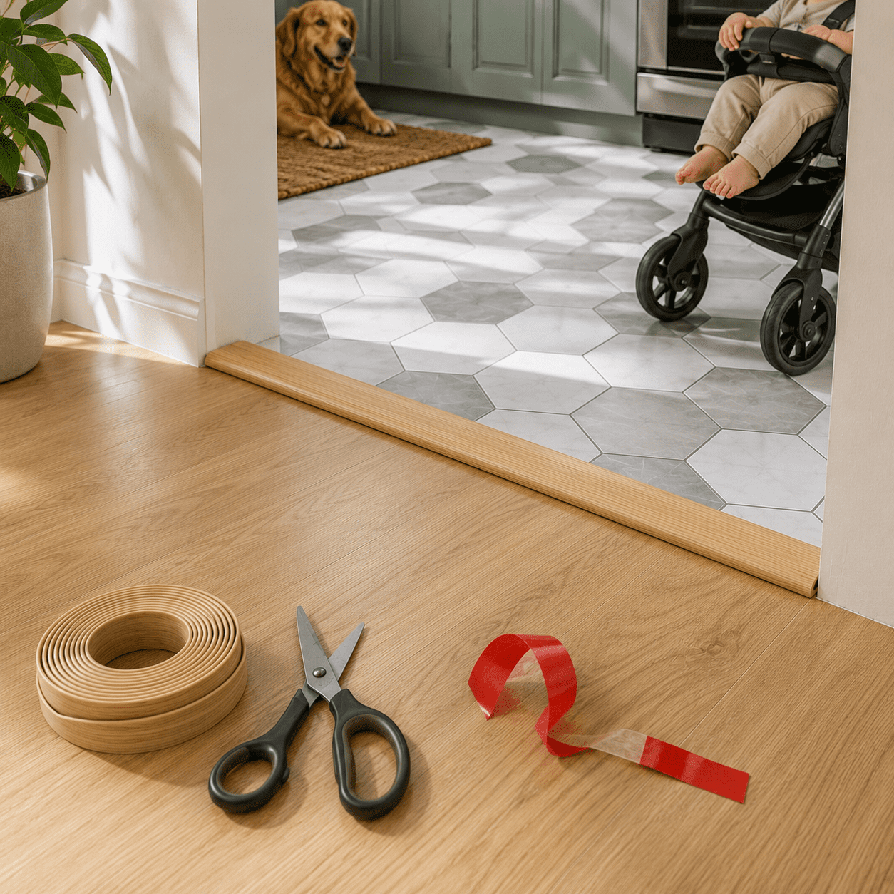 Yeslife 1 pc Self Adhesive Floor Transition Strip, 10 ft x 1.57 in, Aspen Yellow Vinyl, Flexible Waterproof Gap Cover for Laminate, Tile and Carpet Flooring