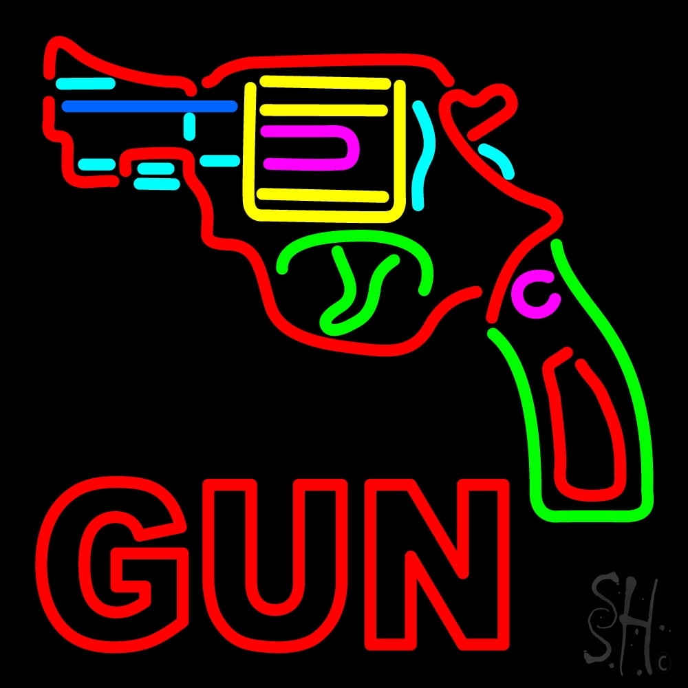 Gun Logo LED Neon Sign 24 x 24 - inches, Black Square Cut Acrylic ...