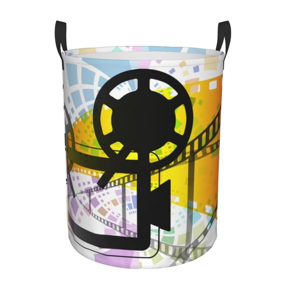 DouZhe Waterproof Collapsible Large Laundry Baskets, Film Movie Projector Prints Circular Hamper with Handles