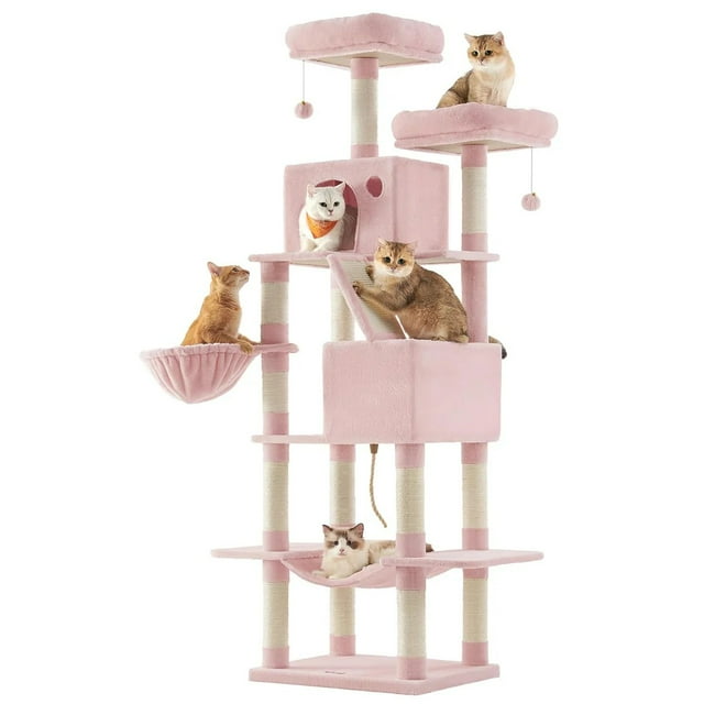 BestHome Multi-Level Cat Tree & Condo – Sturdy Climbing Tower with Sisal Scratching Posts & Interactive Toys, 81inch, Pink