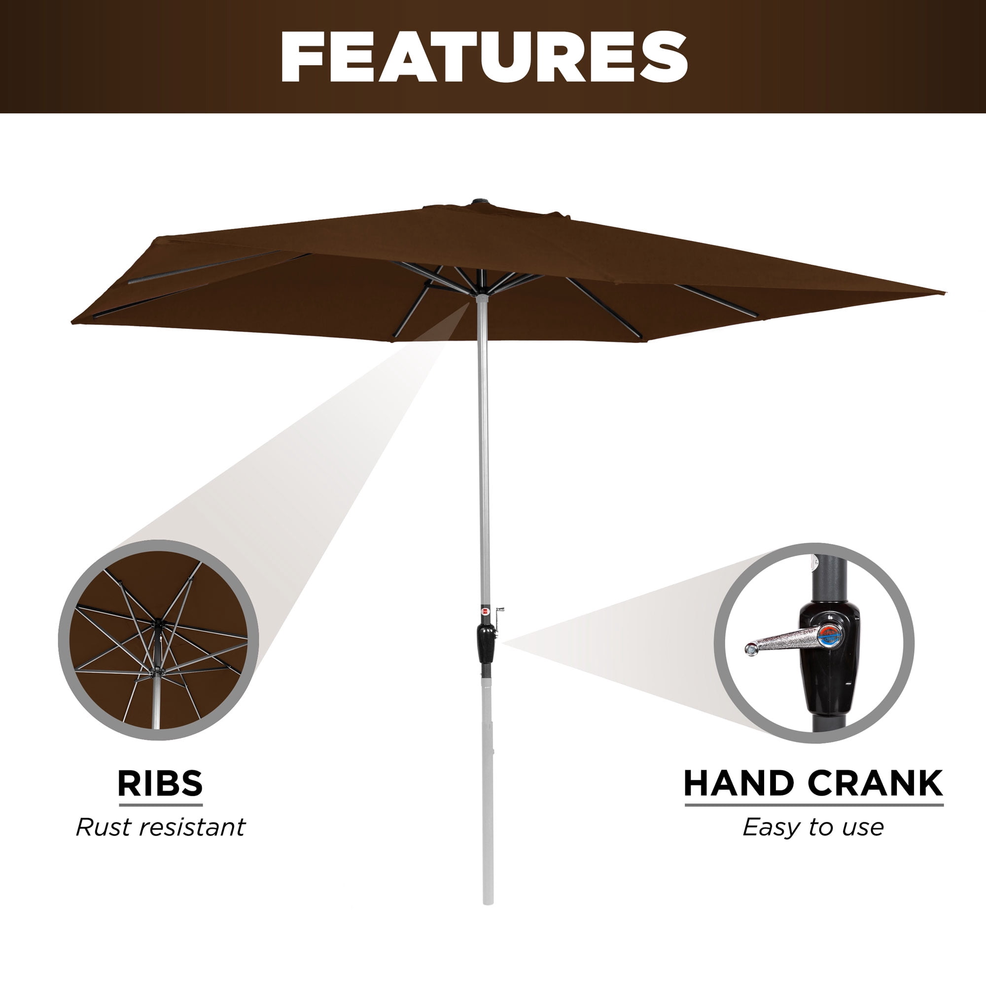 Best Choice Products 8x11ft Rectangular Patio Umbrella W Crank Fade Resistant 210g Polyester Fabric Brown Walmart Com Walmart Com