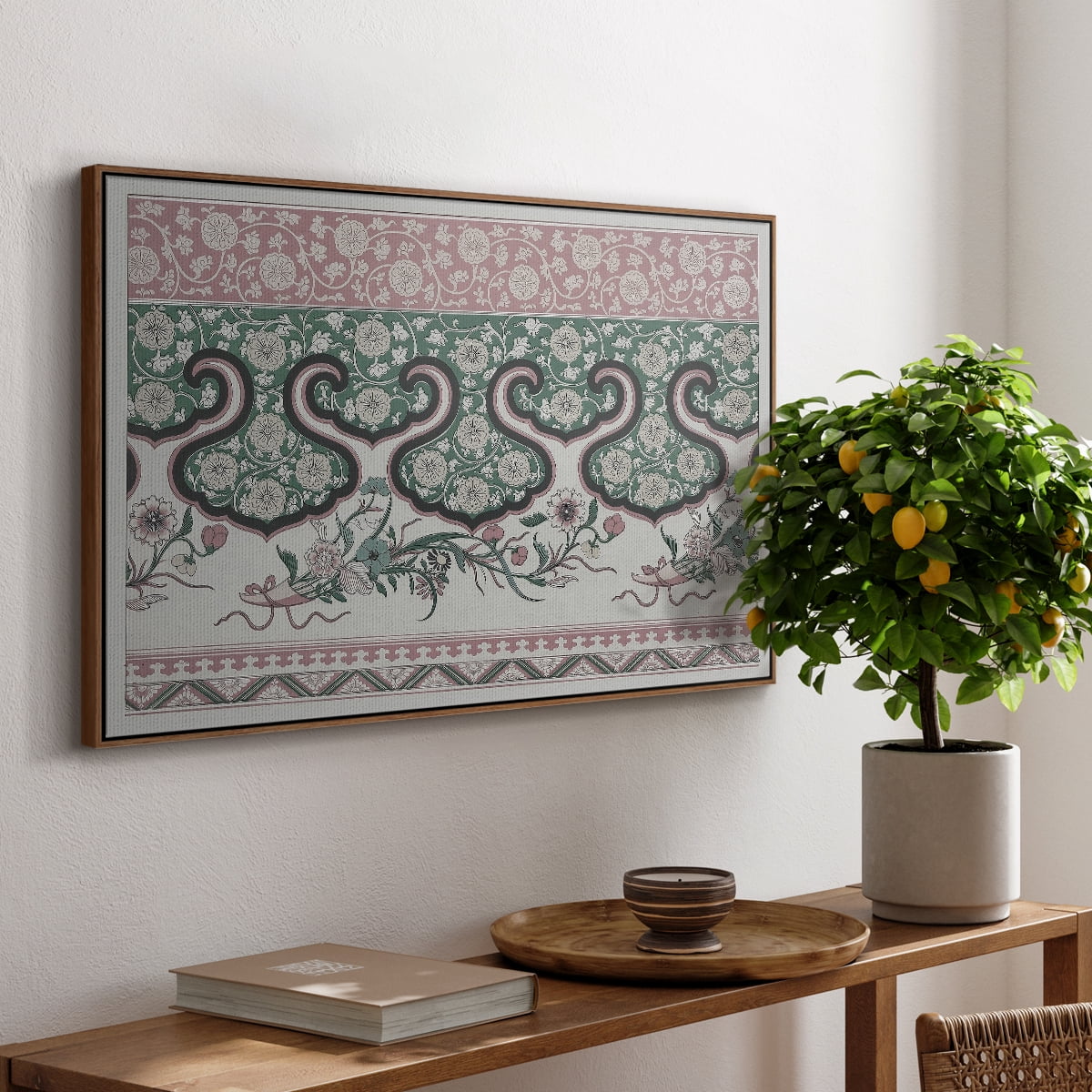 Vintage Abstract Print-XXIX Framed in Walnut Wood Gallery Wrapped Canvas 27 in. x 41 in.