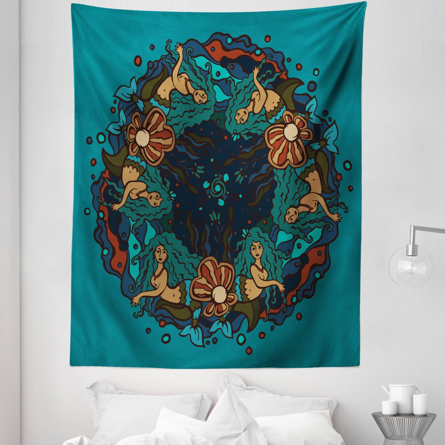 Blue Color Wall Hanging Cotton Mermaid Tapestry Poster Indian Table Cover Hippie 