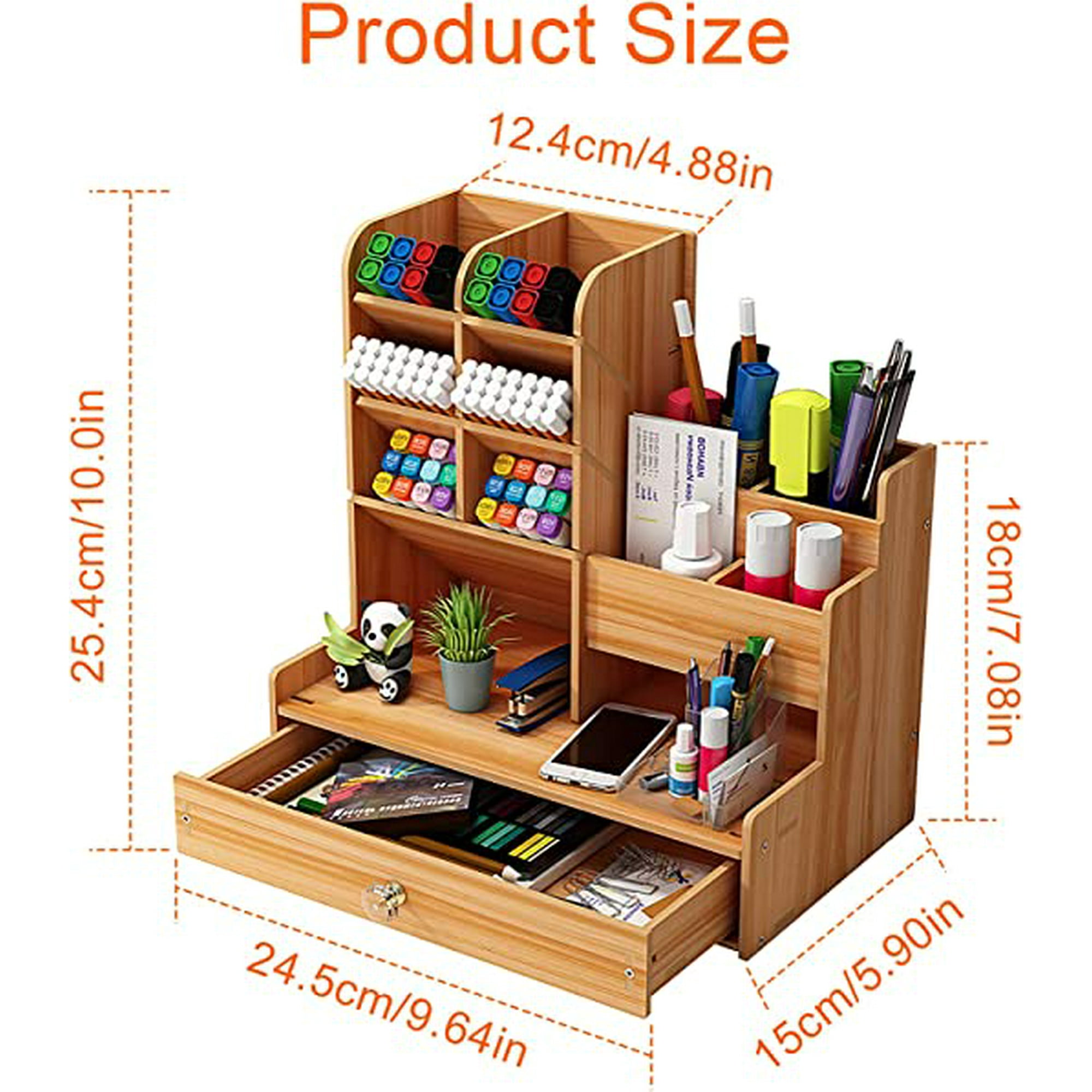 PACKGILO Wooden Storage Box With 2 Drawers & 6 Grids - Apothecary Desk Organizer For Makeup, Crafts, Jewelry