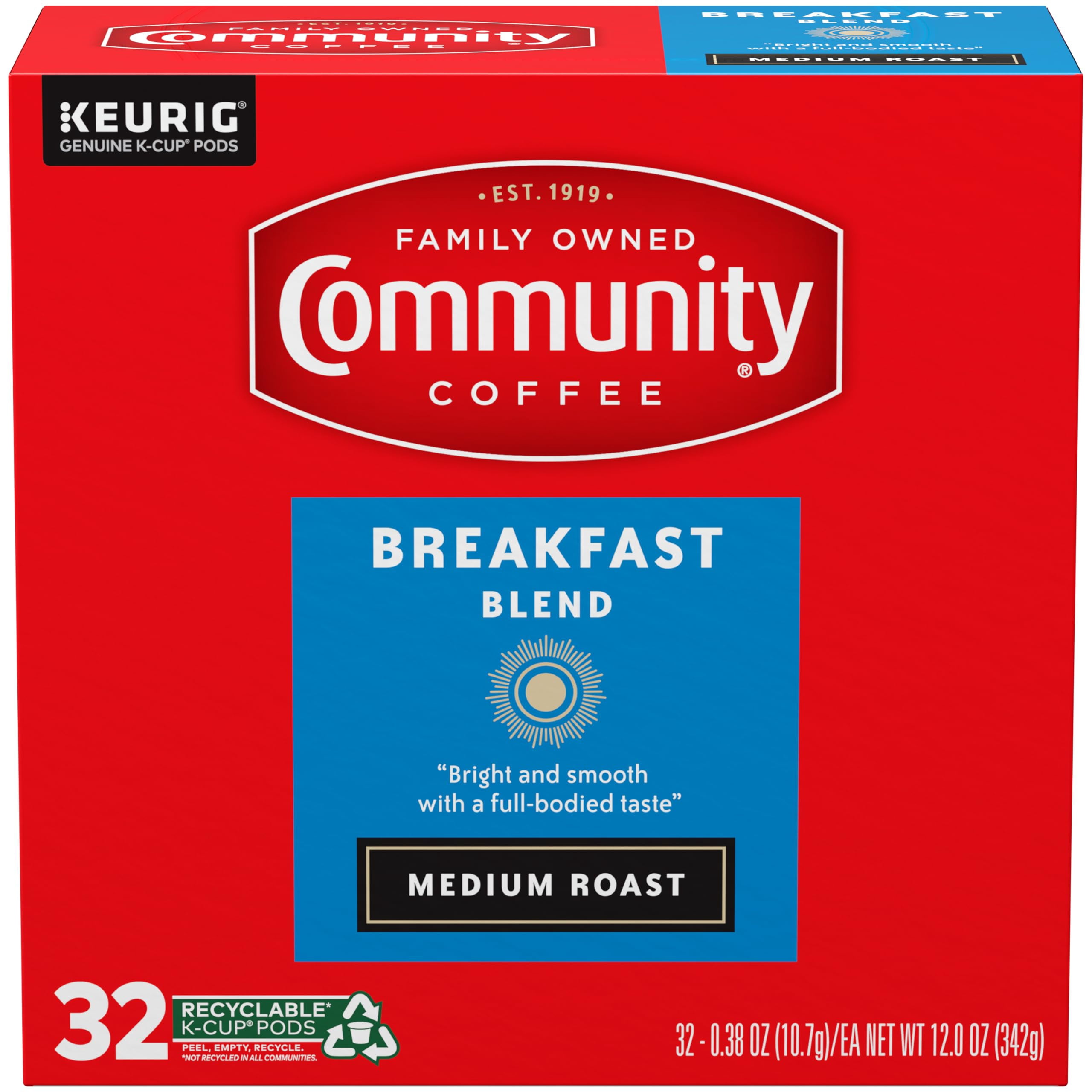 Community Coffee Breakfast Blend Medium Roast Single Serve Keurig K-Cup Pods 32 ct Box
