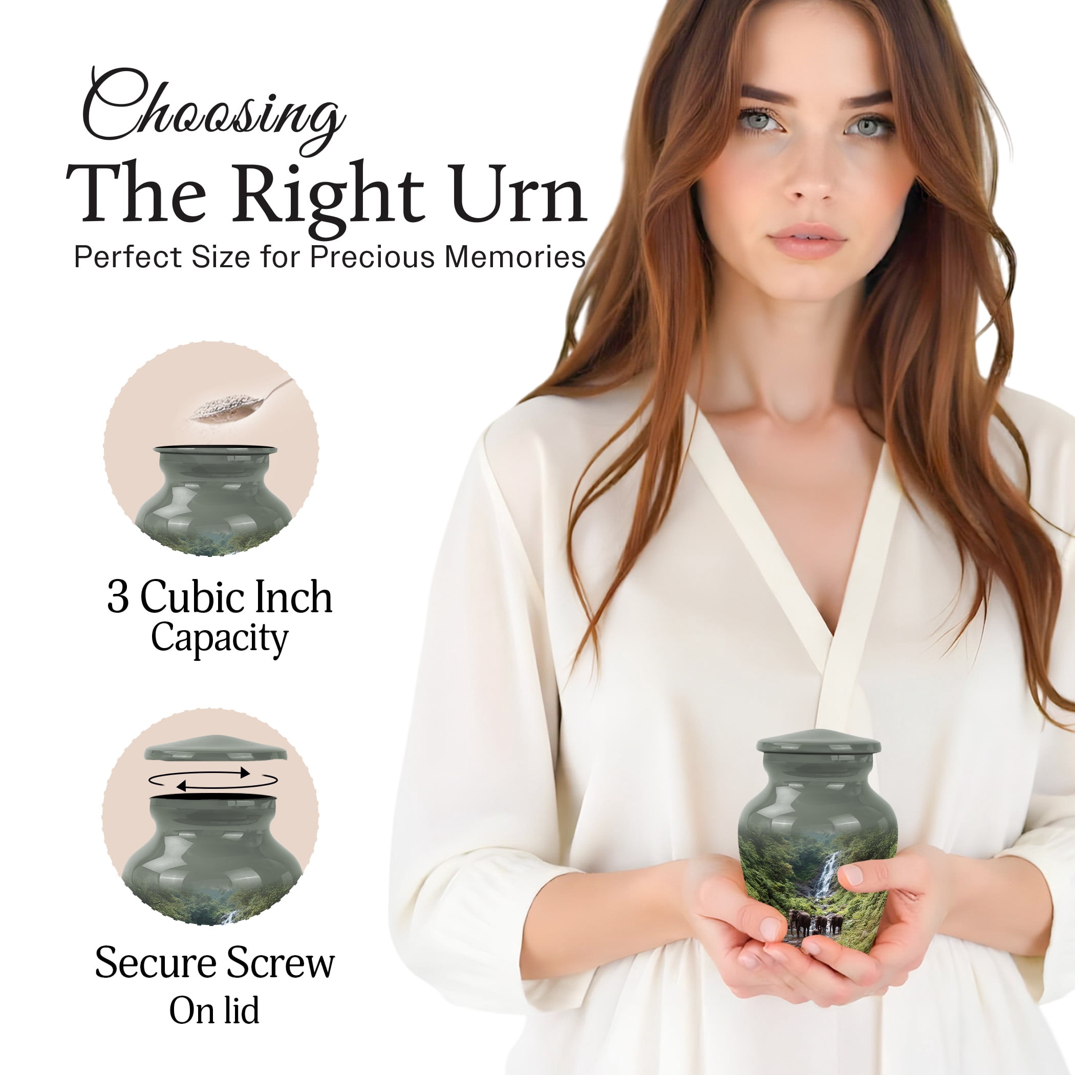 JAGSHASHI Elephant Keepsake Sharing Urn – Mini Green Cremation Urn for Human or Pet Ashes – Waterfall Small Memorial Token Urns with Velvet Box & Funnel – Memorial Tribute for Families (Green 3 Inch)