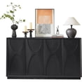 thumbnail image 2 of 59 Inch Sideboard Buffet Cabinet Storage Cabinet Mid Century Modern with Sculpted Doors Adjustable Shelves Accent Credenza for Living Room Kitchen Entryway Hallway Black, 2 of 9