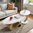 thumbnail image 2 of GZXS 2-Piece Nesting Table Set of 2, Modern Decorative Center Table with White Faux Marble Top and Gold Metal Base, Oval Coffee Table and Round End Table Set, 2 of 8