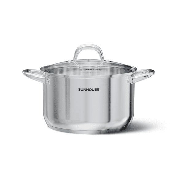 SUNHOUSE Stainless Steel Stock Pot - 7 Quart Heavy-Duty Induction Cooking Pot with Visible Lid for Pasta, Soup, Spaghetti - Nonstick Thick-Bottom Deep Stockpot for Canning, Boiling, and Simmering