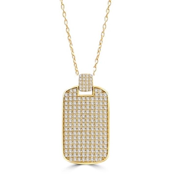Pave Set Solid Tablet Pendant with Artificial Round Brilliant Diamonds by Diamond Essence set in 14K Solid Yellow Gold