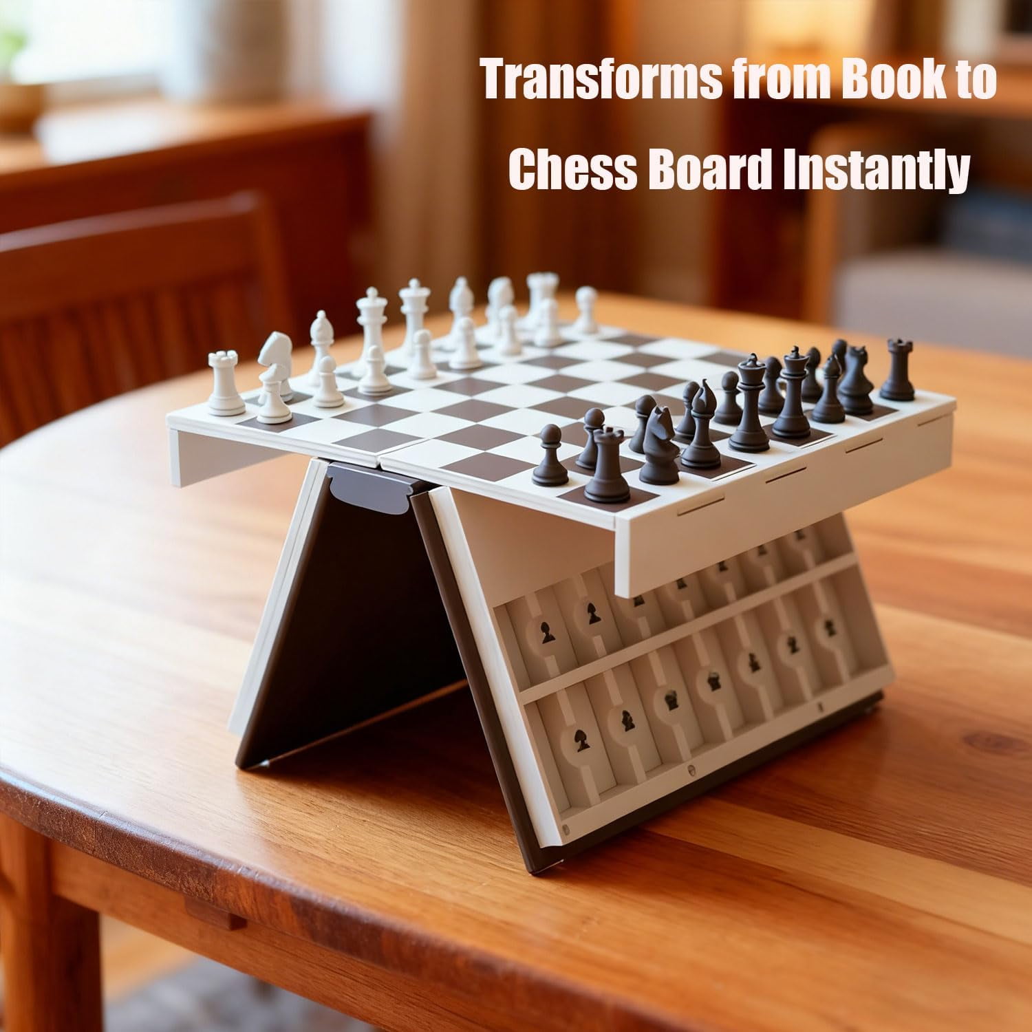 Playbook'd Chess, 3D Printed Chess Book, Book Board Games, Magnetic Chess Set, Books Design Folding Board Game for Adults, Portable Compact Game Set and Decorative Gift for Home