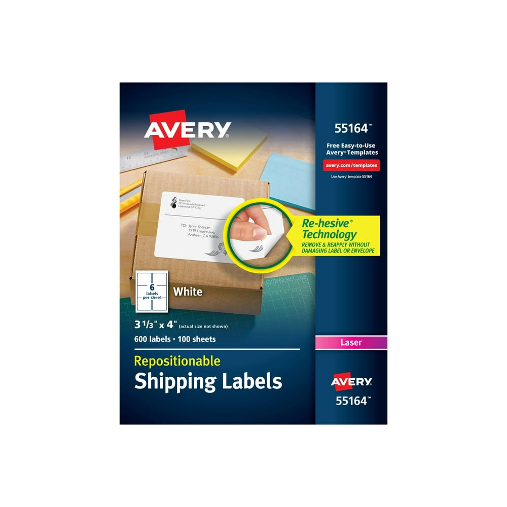Avery Repositionable adhesive white 3.3 in x 4 in 600 label(s