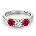 thumbnail image 3 of Gem Stone King 10K Two Tone Gold White Moissanite and Red Created Ruby Engagement Ring for Women | 1.70 Cttw | Round 5MM | Gemstone Birthstone | Size 7, 3 of 7