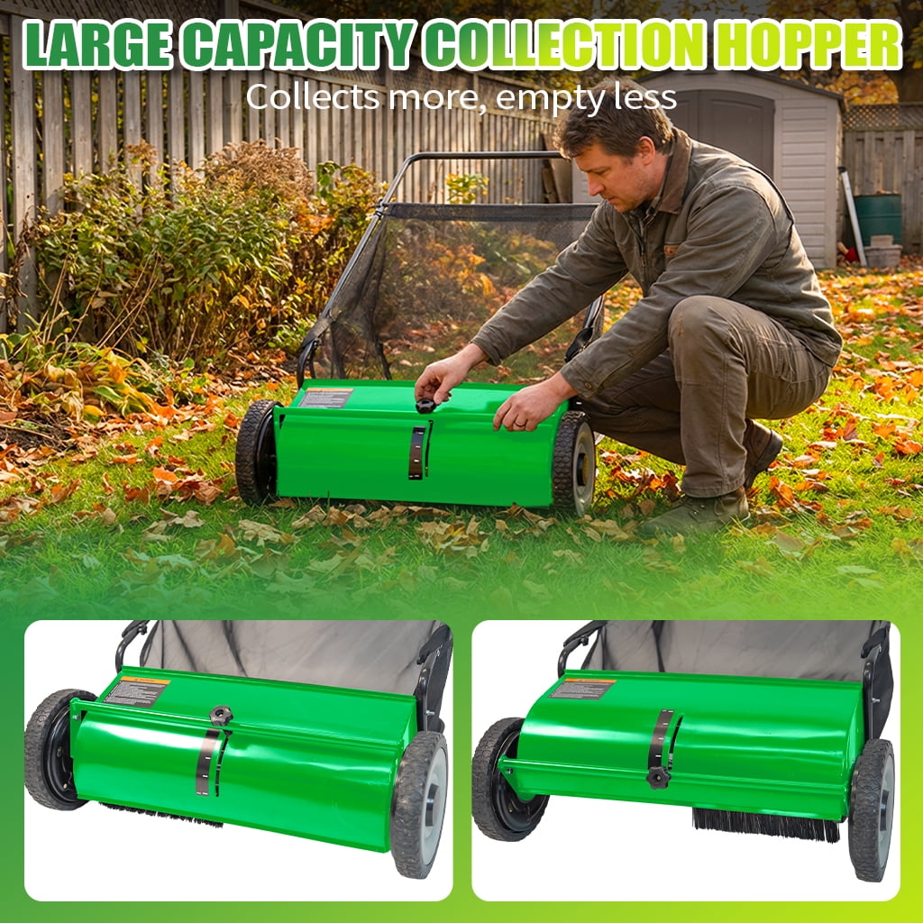 26" Push Lawn Sweeper, 7 cu.ft Large Capacity Yard Sweeper Push, Leaf Collector with Detachable Hopper, Rubber Wheels, Ergonomic Handle for Lawns, Yards & Gardens,Adjustable Height